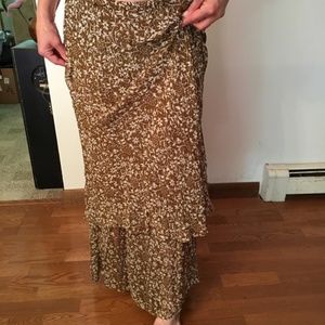 Brown floral layered maxi skirt. Size 12
